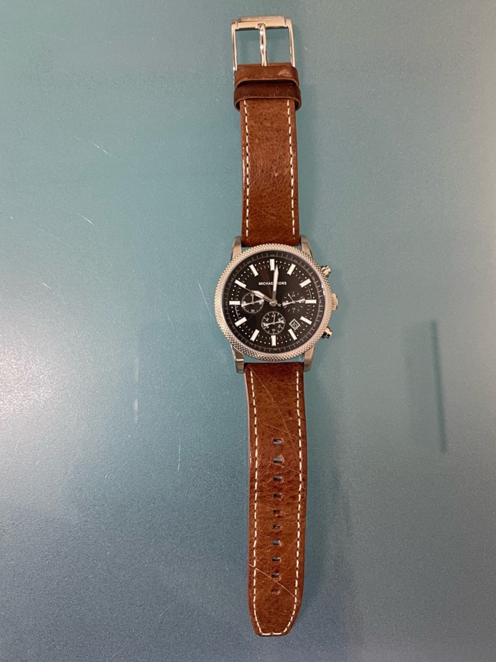 Men's Michael Kors 43mm MK8309 Scout Chronograph Black Dial Brown Leather Watch